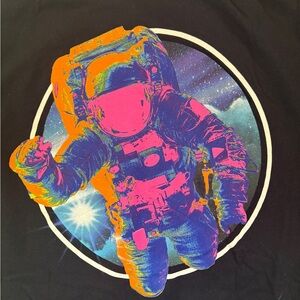 Men's Black Short Sleeve Tee with Neon Astronaut Graphic